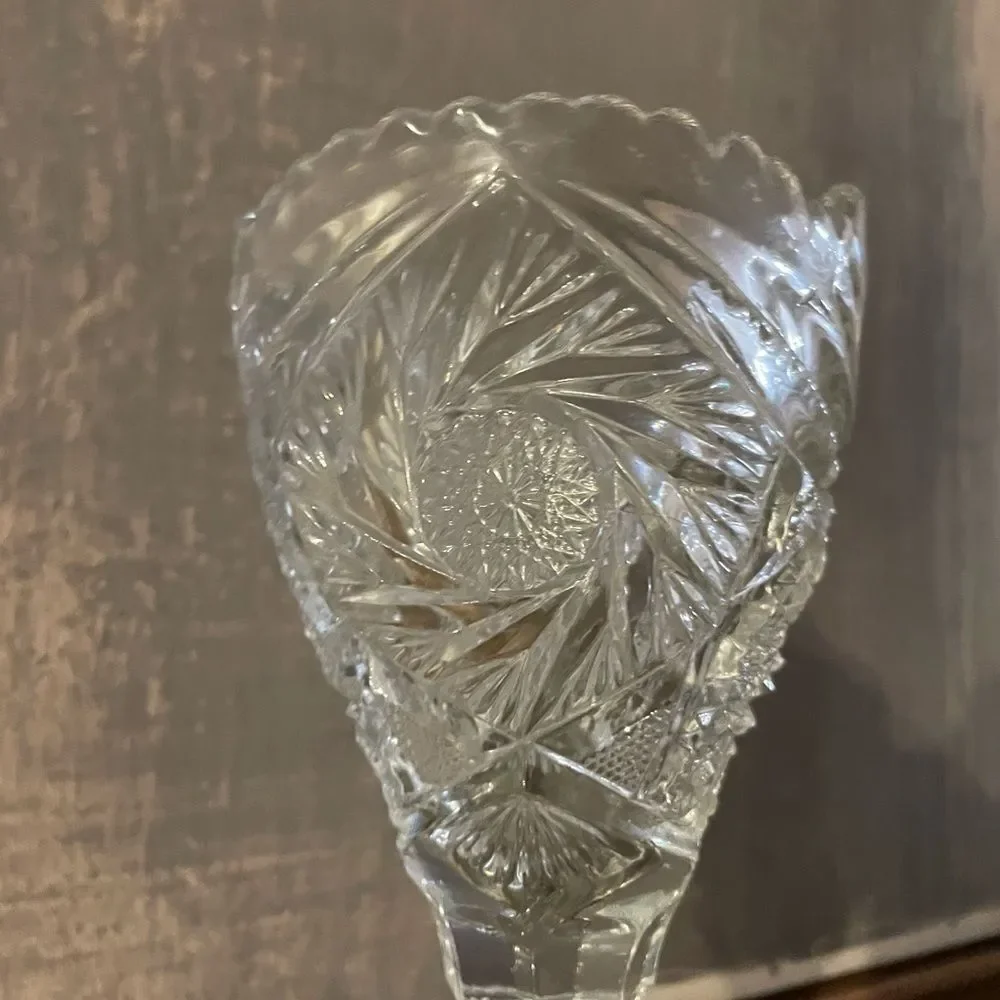 Elaborate Vintage EAPG Crystal Glass Swirl Pattern Trumpet Pedestal Vase vintage
